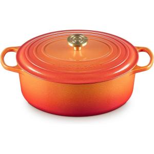 Le Creuset Enameled Cast Iron Signature Oval Dutch Oven, 9.5 qt., Cerise(Flamme Doree)