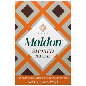Maldon – Smoked Sea Salt Flakes, 4.4 oz (125 g) – Unique Pyramid Shaped Salt Flakes – Gently Smoked Over Oak – Perfect for a Wide Range of Dishes, Hand-Harvested for Four Generations(4.4 Ounce (Pack of 1))