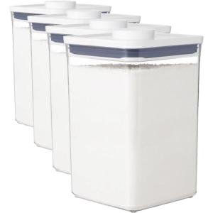 OXO Good Grips POP Container – Airtight Food Storage – Big Square Tall 6.0 Qt Ideal for bulk snacks and cereal(4.4 Qt – Square – Flour (Pack of 4))