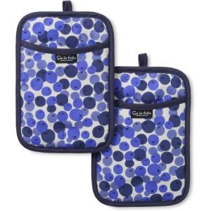 SUR LA Table Kitchen Essentials Fresh Blueberries Fruit Potholder 2-Pack Set, Heat Resistant, 100% Cotton, Flexible Non-Slip Silicone Grip, Blue/White, 7″x10″(Blue/White)