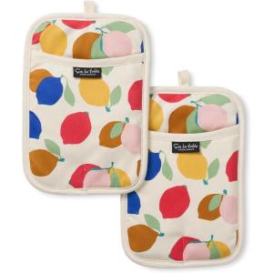 SUR LA Table Kitchen Essentials Fresh Blueberries Fruit Potholder 2-Pack Set, Heat Resistant, 100% Cotton, Flexible Non-Slip Silicone Grip, Blue/White, 7″x10″(Yellow/Blue/Ivory)