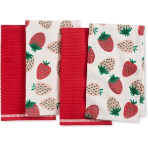 SUR LA Table Kitchen Essentials Lemon Zest Citrus Fruit Kitchen Towel 4-Pack Set, Absorbent 100% Cotton, Yellow/Blue/Ivory, 16″x28″(Pink/Green/Cream)