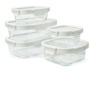 Sur La Table 10-Piece Food Storage Container Set – Leakproof Containers with Snap-Lock Lids & Silicone Gaskets, Dry-Erase Marker, Heat to 400°F for Meal Prep & Leftovers