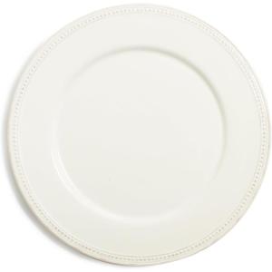 Sur La Table 11″ Pearl Stoneware Dinner Plate with Raised Dot Border & Distressed Edges, Vintage-Inspired Design, Chip-Resistant, Dishwasher & Microwave(White)
