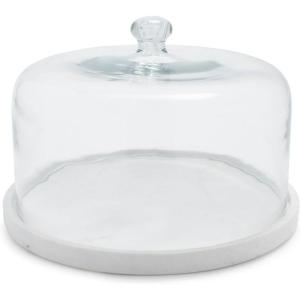 Sur La Table 11.5″ Glass Cloche with White Marble Base – Elegant Cake, Pie & Hors d’Oeuvres Server, Doubles as Party Serving Board