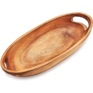 Sur La Table Acacia Serving Tray with Handles, Brown