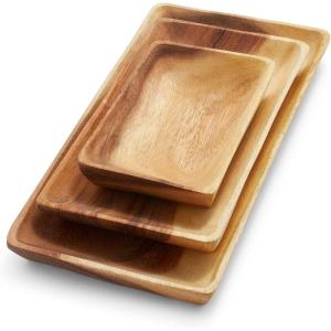 Sur La Table Acacia Wood Rectangular Platters, Set of 3, Brown