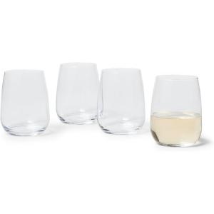 Sur La Table Bistro Stemless Wine Glasses, Set of 4, Clear