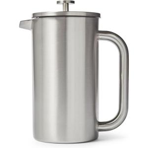 Sur La Table Double-Wall Stainless Steel French Press, 8 Cup, Silver