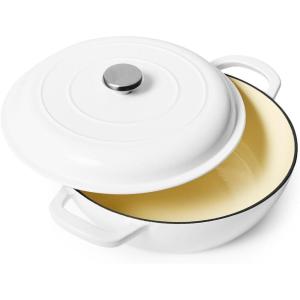 Sur La Table Enameled Cast Iron Deep Braiser, 5 qt, White