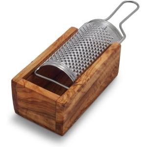 Sur La Table Italian Olivewood Cheese Grater – 9.4″ Kitchen-to-Table Tool with Sharp Metal Grate for Parmesan, Romano & Asiago, Handcrafted Box Minimizes Mess, Made in Italy