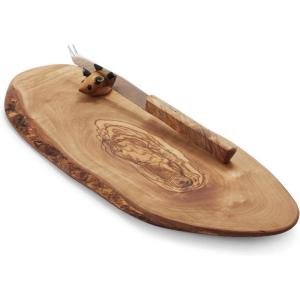 Sur La Table Italian Olivewood Slice Cheese Board With Knife, Brown