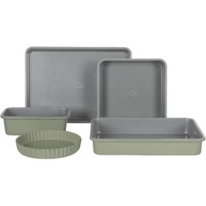 Sur La Table Kitchen Essential Carbon Steel Baking Pans Bakeware Set W/Premium PFOA, PFAS, PTFE Free Grey Nonstick Interior – Black Exterior(Juniper Green)