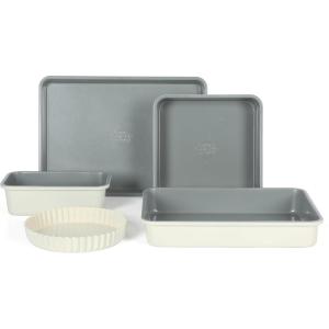 Sur La Table Kitchen Essential Carbon Steel Baking Pans Bakeware Set W/Premium PFOA, PFAS, PTFE Free Grey Nonstick Interior – Black Exterior(Linen White)