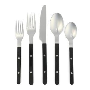Sur La Table Kitchen Essentials 20 Piece Flatware Silverware Set – Stainless Steel Utensils – Forks, Spoons, Knives – Linen(Black)