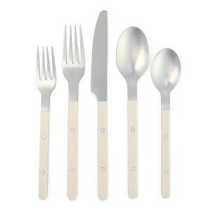 Sur La Table Kitchen Essentials 20 Piece Flatware Silverware Set – Stainless Steel Utensils – Forks, Spoons, Knives – Linen(Linen)