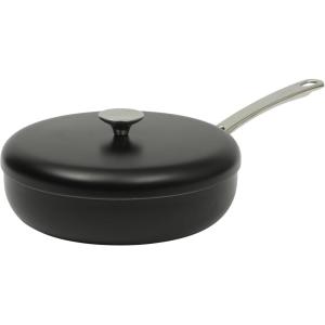 Sur La Table Kitchen Essentials Potluck Porch 10 Piece PFA Free Ceramic Non stick Interior Forged Aluminum Cookware Pots and Pans Set W/Aluminum Lids – Linen White – Induction Compatible(Black)
