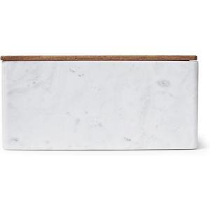 Sur La Table Marble & Acacia Wood Bread Box – Holds 4–5 Loaves, Keeps Bread Fresh in Style
