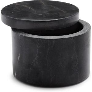 Sur La Table Marquina Marble Salt Keeper – 4″ Round Salt Cellar with Lid – Black Marble Spice Container for Kitchen or Tabletop Use