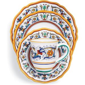 Sur La Table Nova Deruta 16 Piece Ceramic Dinnerware Set, Italian Inspired Floral Designed Mugs, Dinner Plates, Salad Plates and Bowls, Service for 4