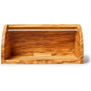 Sur La Table Olivewood Bread Box – 14.2″ Countertop Bread Storage with Clear Lid & Handle, Crafted from Natural Hardwood with Unique Grain, Keeps Baked Goods Fresher Longer