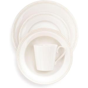 Sur La Table Pearl Stoneware 16-Piece Dinnerware Set, White