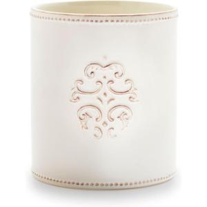 Sur La Table Pearl Stoneware Appetizer Plate – 6″ x 6.75″ Vintage-Inspired Dinnerware with Raised-Dot Border & Distressed Edges, Chip-Resistant, Microwave & Dishwasher
