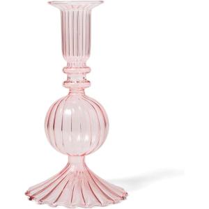 Sur La Table Pink Glass Taper Candle Holder, 6.3″