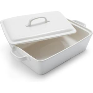 Sur La Table Rectangular Stoneware Casserole with Lid, 4 qt, White(White)