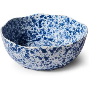 Sur La Table Splatter Stoneware Serving Bowl – 11″ Round 4-Qt Bowl with Vintage Spongeware-Inspired Design, Oven & Freezer, Durable for Everyday Use or Entertaining, Blue(Blue)