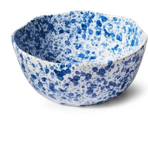Sur La Table Splatter Stoneware Serving Bowl – 8″ 1.9 Qt Round Bowl with Vintage Spongeware-Inspired Design, Oven & Freezer, Durable for Everyday Use or Entertaining, Blue