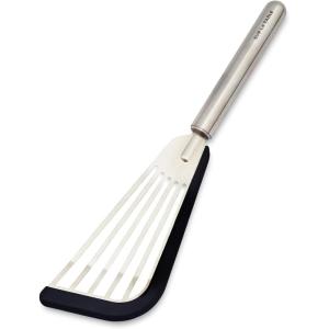 Sur La Table Stainless Steel Fish Turner with Silicone Tip – Nonstick, Heat-Resistant, Flexible Spatula for Delicate Foods – Ergonomic Handle, Dishwasher(Black)