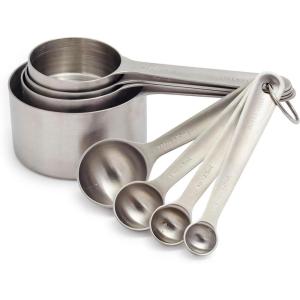 Sur La Table Stainless Steel Measuring Cups & Spoons Set – 8-Piece Kitchen Baking Tool Set with Nesting Design, Easy-Open Ring, Space-Saving Storage – Sizes from ¼ tsp to 1 cup