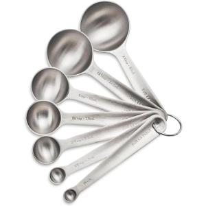 Sur La Table Stainless Steel Measuring Spoons Set – 7-Piece Nesting Set with Odd Sizes, Round Spoon Heads Fit Spice Jars, Includes Storage Ring, Dishwasher Baking Tools