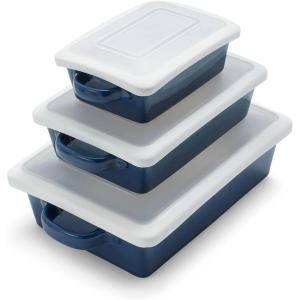 Sur La Table Stoneware 3-Piece Baker Set w/Lids, Blue(Blue)