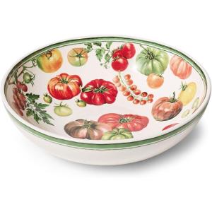 Sur La Table Tomato Print Serving Bowl – 12″ Earthenware Salad Bowl with Green Rim, Dishwasher & Microwave, Summer Tableware