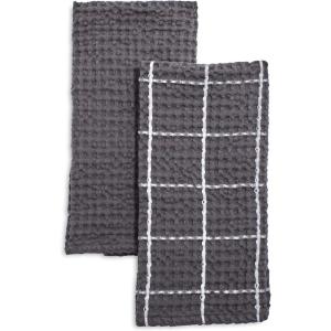 Sur La Table Washed Waffle Kitchen Towels – Set of 2 Ultra-Absorbent 28″ x 20″ Cotton Dish Towels with Soft Textured Weave, Non-Scratch, Machine Washable for Everyday Use, Charcoal(Charcoal)