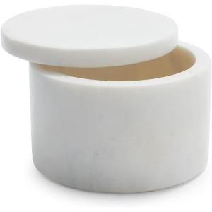 Sur La Table White Marble Salt Cellar – 4″ Round Handmade Kitchen Countertop Spice Storage Jar with Lid, Elegant Marble Décor