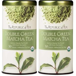 The Republic of Tea – Organic Double Green Matcha, Naturally Caffeinated Japanese Green Tea Powder and Leaves, Steeps 50 Cups(50 Count (Pack of 2))