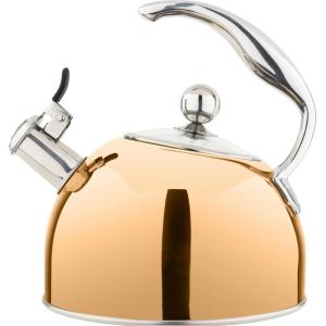 Viking 3-Ply Stainless Steel Tea Kettle, 2.6 Quart Stovetop Hot Water Pot with Tempered Glass Lid, Ergonomic Handle, Induction Ready, Slate and Blue(Rose Gold)