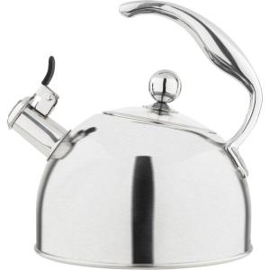Viking 3-Ply Stainless Steel Tea Kettle, 2.6 Quart Stovetop Hot Water Pot with Tempered Glass Lid, Ergonomic Handle, Induction Ready, Slate and Blue(Satin Silver)