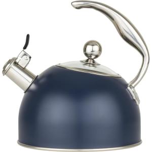 Viking 3-Ply Stainless Steel Tea Kettle, 2.6 Quart Stovetop Hot Water Pot with Tempered Glass Lid, Ergonomic Handle, Induction Ready, Slate and Blue(Slate Blue)