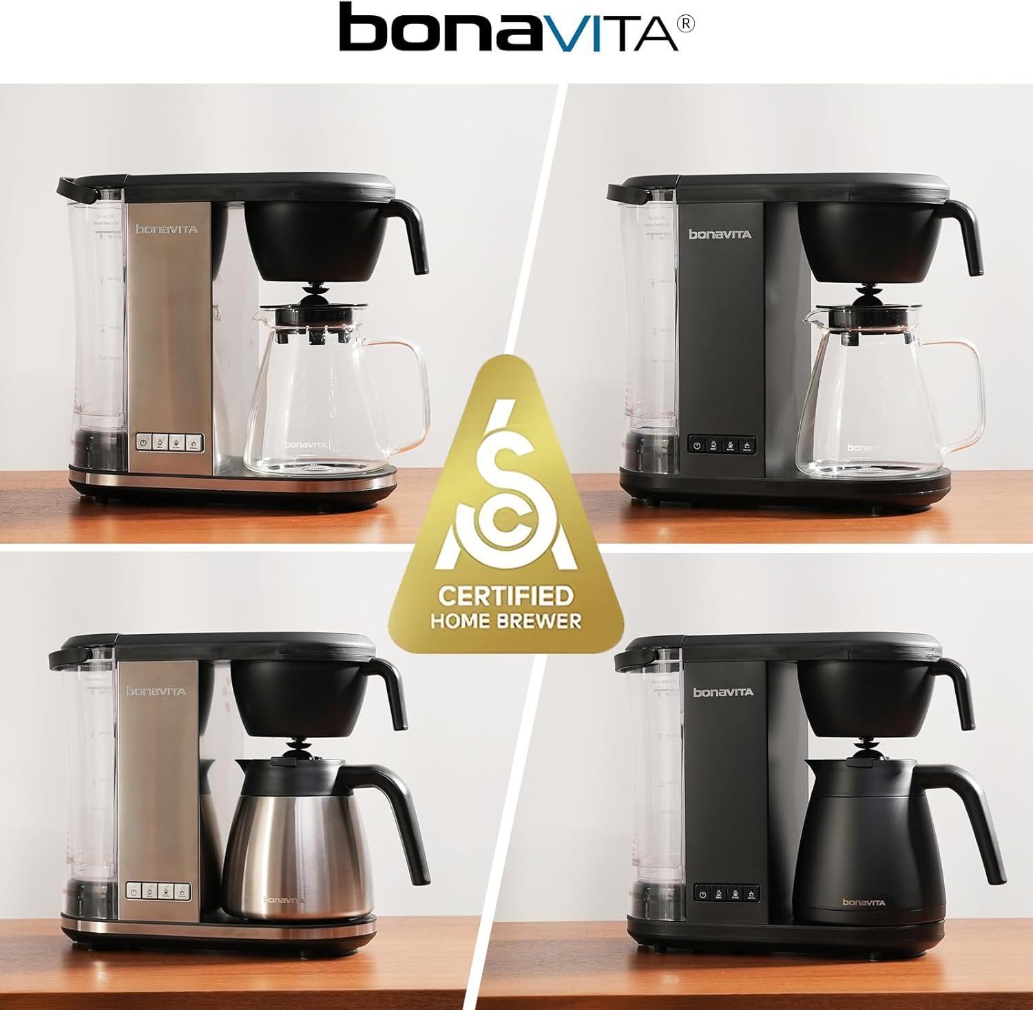 imageBonavita Enthusiast 8 Cup Drip Coffee Brewer Pour Over SCA Certified Coffee Machine with Thermal Carafe Stainless Steel Panel Removable ReservoirMatte Black