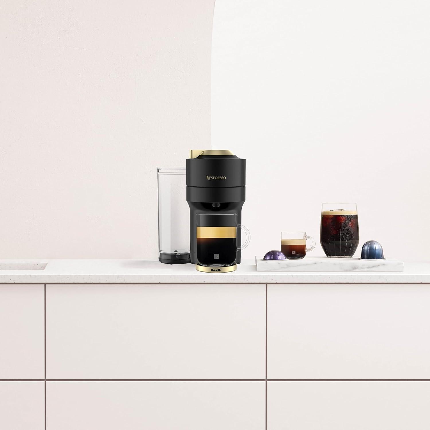 imageNespresso Festive Vertuo Pop Deluxe Coffee and Espresso Maker by Breville with Milk Frother Matte Black GoldMatte Black Gold