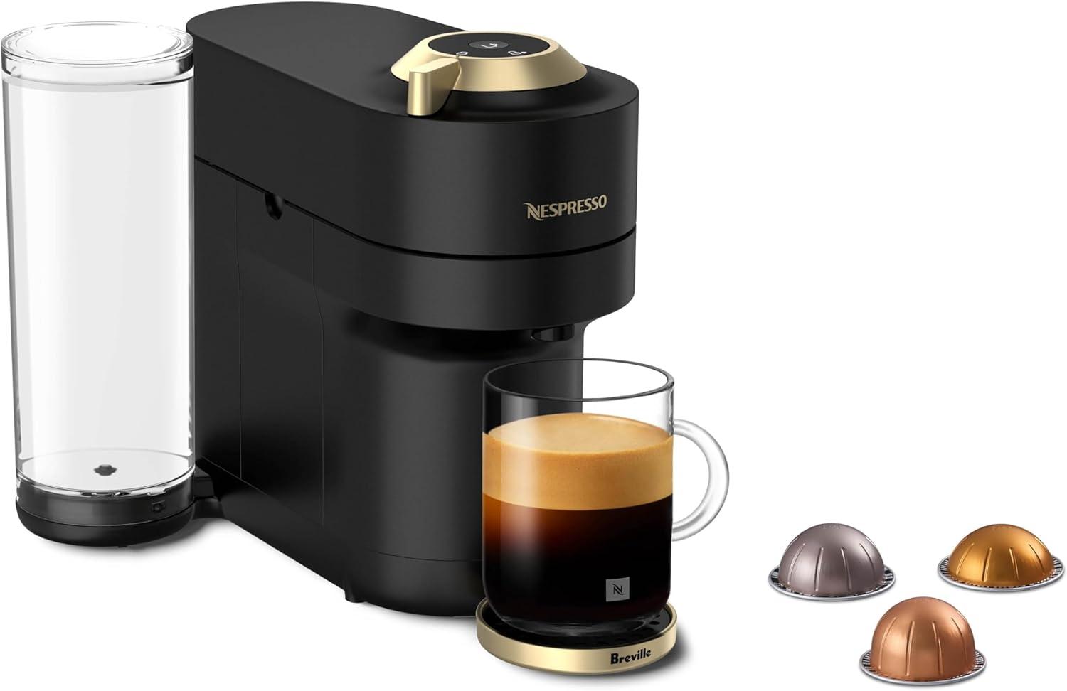 imageNespresso Festive Vertuo Pop Deluxe Coffee and Espresso Maker by Breville with Milk Frother Matte Black GoldMatte Black Gold