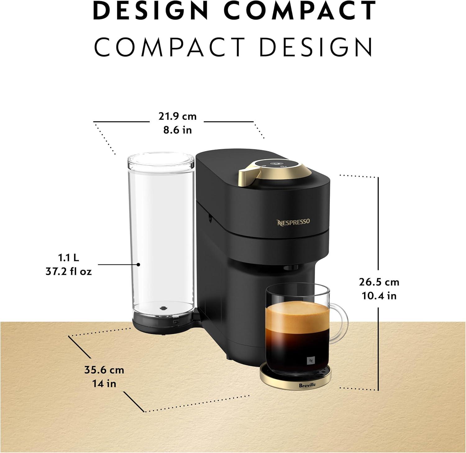 imageNespresso Festive Vertuo Pop Deluxe Coffee and Espresso Maker by Breville with Milk Frother Matte Black GoldMatte Black Gold