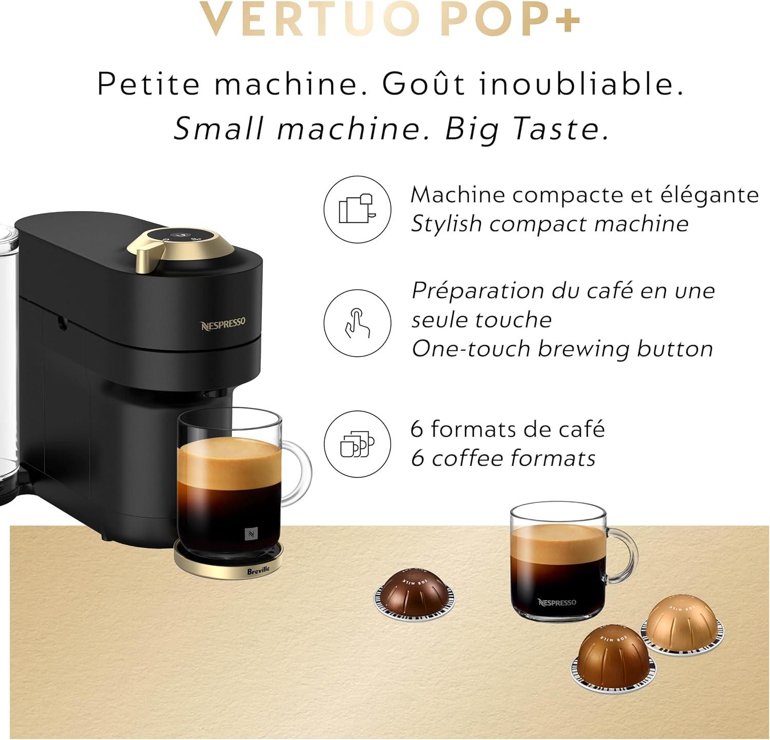 imageNespresso Festive Vertuo Pop Deluxe Coffee and Espresso Maker by Breville with Milk Frother Matte Black GoldMatte Black Gold