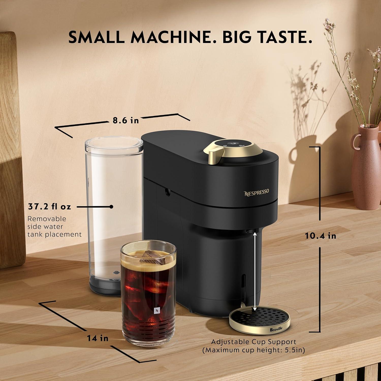 imageNespresso Festive Vertuo Pop Deluxe Coffee and Espresso Maker by Breville with Milk Frother Matte Black GoldMatte Black Gold