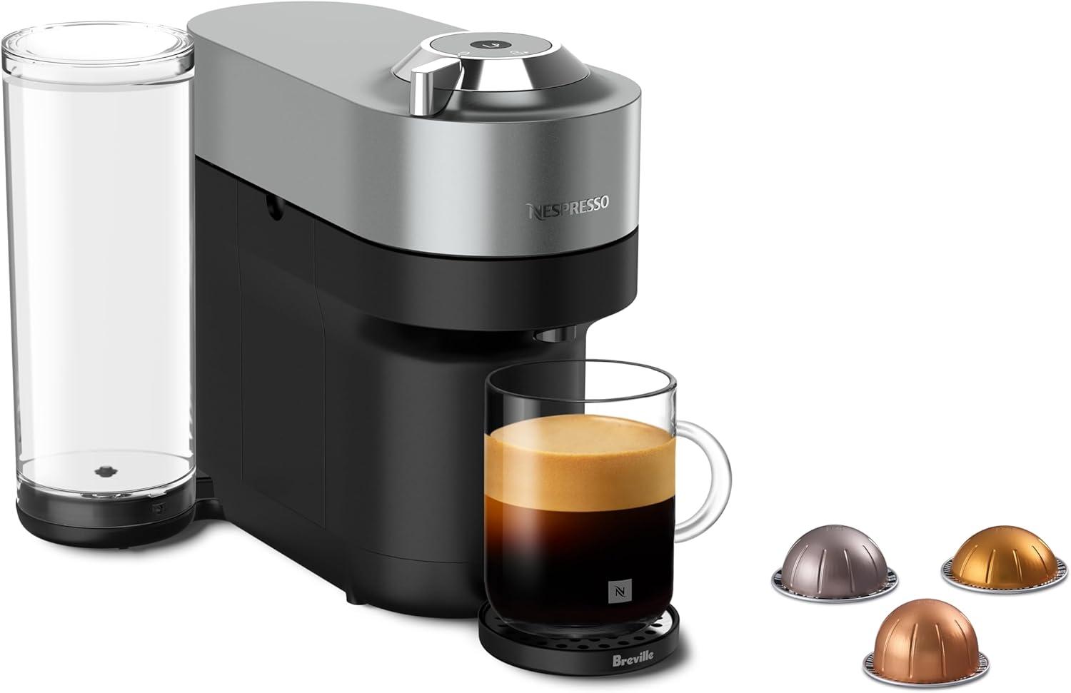 imageNespresso Festive Vertuo Pop Deluxe Coffee and Espresso Maker by Breville with Milk Frother Matte Black GoldTitan