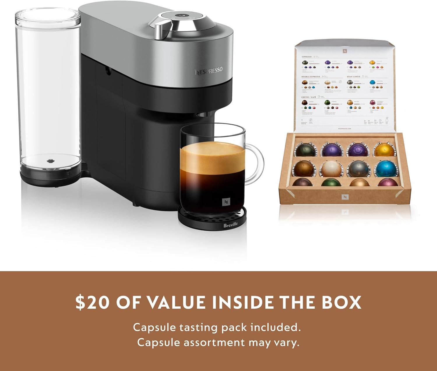 imageNespresso Festive Vertuo Pop Deluxe Coffee and Espresso Maker by Breville with Milk Frother Matte Black GoldTitan